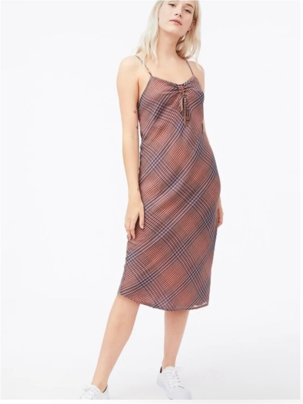 Aeropostale Checkered Midi Dress Dusty Rose and Blue Size S